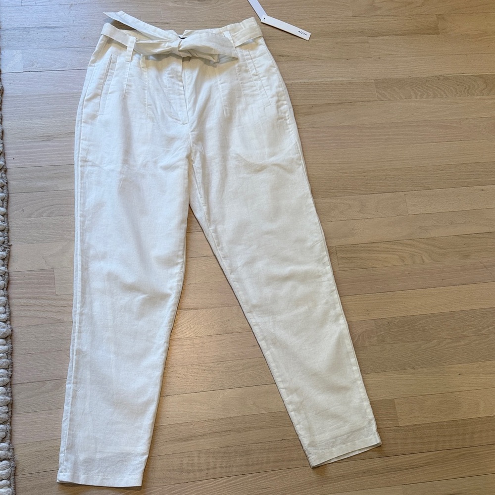 White Linen Blend Trousers